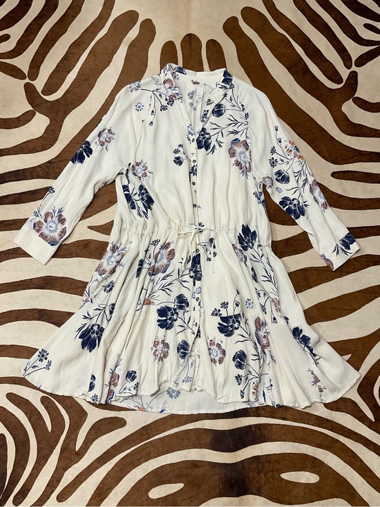 Free People Dresses & Skirts - Free People Floral Print Button Down Drawstring Waist Mini Dress Size XS
